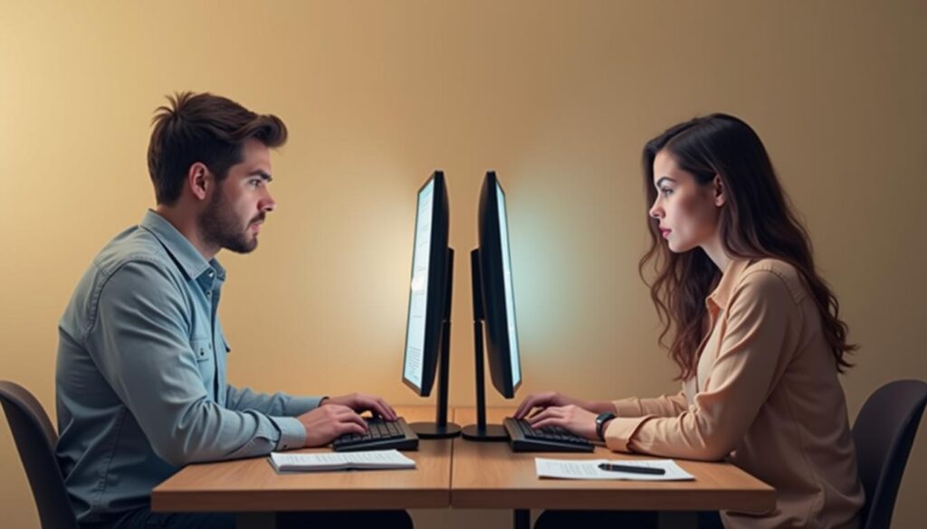 2 people on monitor taking exam
